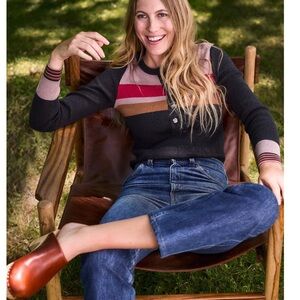 Faherty Mikki Henley Sweater- Throwback Stripe- Size Medium